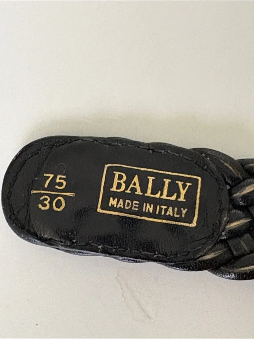 VTG Bally Woven Leather Black Belt gold Brass Buckle Hardware Sz 30” 75 cm